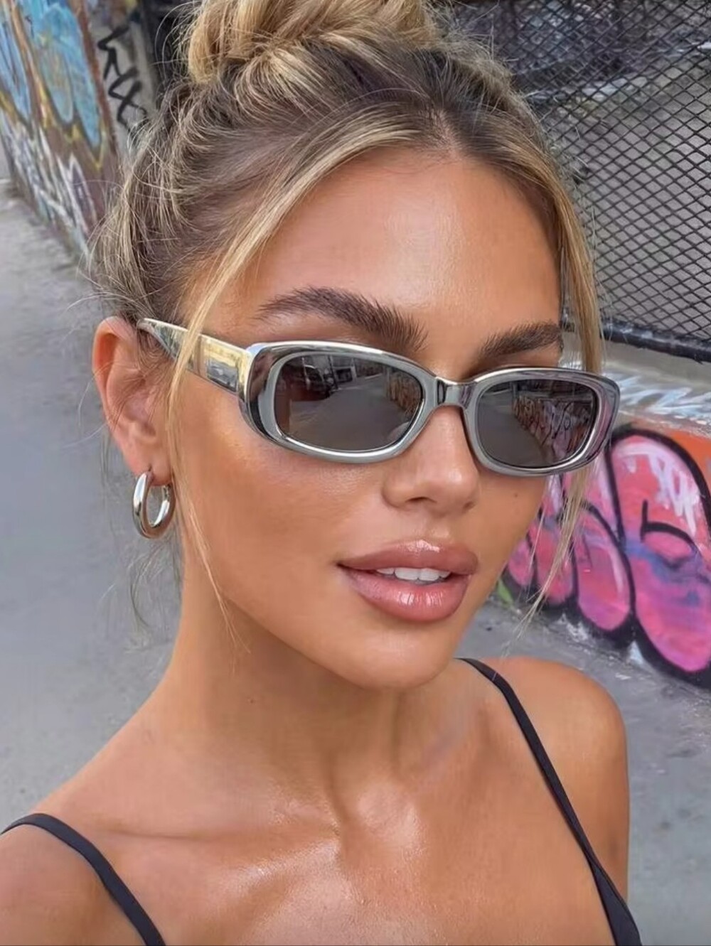 Silver Women’s Rectangle Sunglasses - Stylish UV Shades